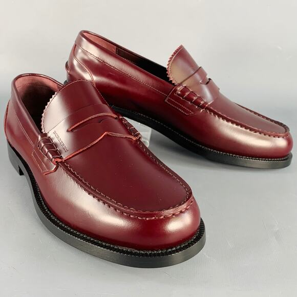 BURBERRY Size 9 Burgundy Leather Slip On Penny Loafers - Picture 1 of 11